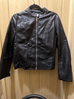 Classic Black Faux Leather Zip Jacket